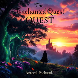 A captivating book cover design for a fictional novel, featuring a mystical forest with enchanting glowing trees and vibrant flowers