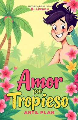 A romantic and vibrant book cover design for 'Amor por Tropieso'