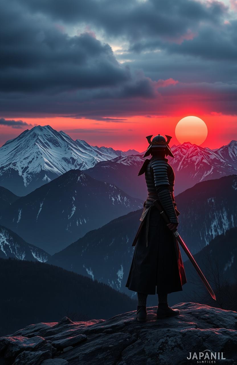 A digital book cover featuring the breathtaking mountains of eastern Japan with majestic snowy peaks under a moody twilight atmosphere