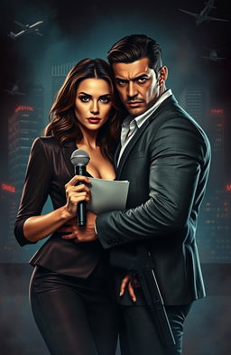 A captivating love story scene between Electra Berylla, an alluring and glamorous news anchor at a crime news television station, and Jax Petronas, a charismatic yet ruthless mafia group leader