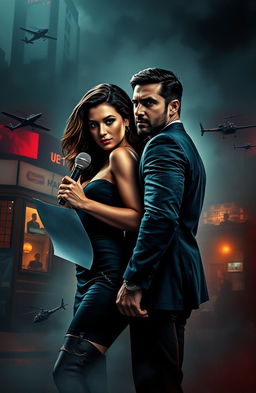A captivating love story scene between Electra Berylla, an alluring and glamorous news anchor at a crime news television station, and Jax Petronas, a charismatic yet ruthless mafia group leader