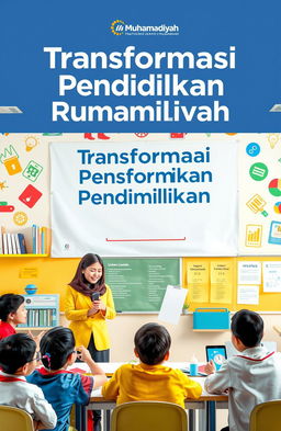A creative and engaging educational transformation concept for Muhammadiyah, featuring an inspiring scene with teachers and students collaborating in a vibrant classroom setting