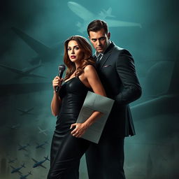A compelling love story visual featuring Electra Berylla, a stunning and glamorous news anchor known for her crime news segment, and Jax Petronas, a dashing yet ruthless mafia leader