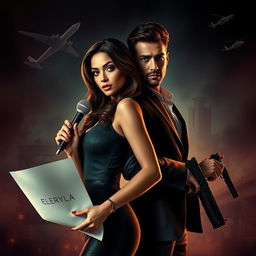 A compelling love story visual featuring Electra Berylla, a stunning and glamorous news anchor known for her crime news segment, and Jax Petronas, a dashing yet ruthless mafia leader