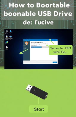 An informative guide on creating a bootable USB drive using Rufus, featuring a step-by-step visual process