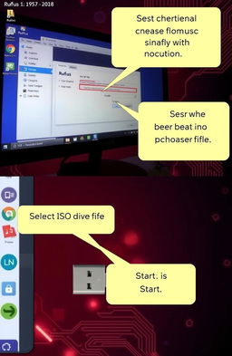 An informative guide on creating a bootable USB drive using Rufus, featuring a step-by-step visual process