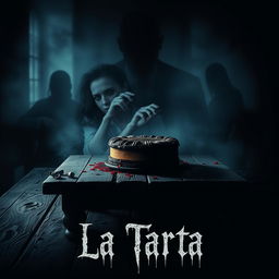 A chilling and enigmatic poster for a short psychological horror film titled 'La Tarta'