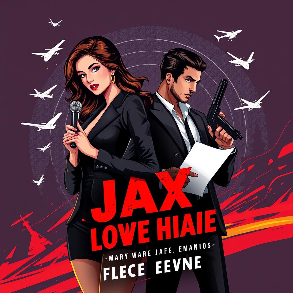 An eye-catching book cover illustrating the love story of Electra Berylla, a beautiful, cute, and charming news anchor who specializes in crime news, and Jax Petronas, a handsome and dashing mafia leader