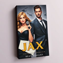 An alluring book cover design showcasing the love story between a beautiful and attractive news anchor, renowned for her crime news reporting, and Jax, a cruel yet dashing mafia leader whose misdeeds she seeks to expose
