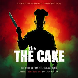 A promotional poster for a short psychological horror film titled "The Cake"