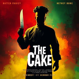 A promotional poster for a short psychological horror film titled "The Cake"