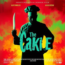 A promotional poster for a short psychological horror film titled "The Cake"