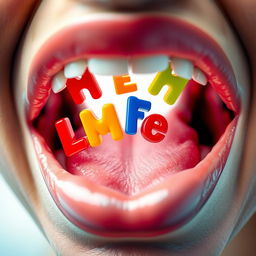 A hyper-realistic close-up of an open mouth, showing vivid details of the tongue and teeth