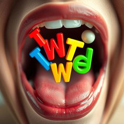A hyper-realistic close-up of an open mouth, showing vivid details of the tongue and teeth
