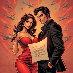 An intense and gripping illustration capturing the love story of Electra Berylla, a beautiful and attractive news anchor at a TV station specializing in crime news, and Jax Petronas, a cruel yet dashing mafia group leader whose illicit activities she is determined to expose