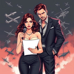 An intense and gripping illustration capturing the love story of Electra Berylla, a beautiful and attractive news anchor at a TV station specializing in crime news, and Jax Petronas, a cruel yet dashing mafia group leader whose illicit activities she is determined to expose