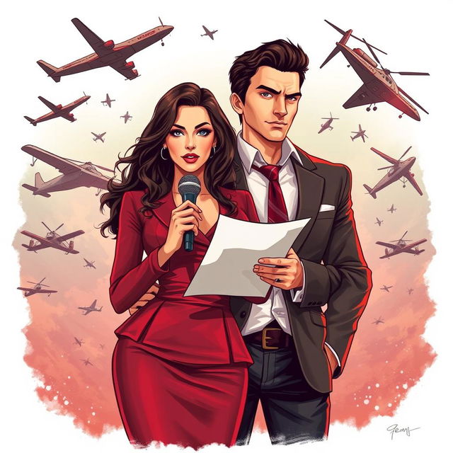 An intense and gripping illustration capturing the love story of Electra Berylla, a beautiful and attractive news anchor at a TV station specializing in crime news, and Jax Petronas, a cruel yet dashing mafia group leader whose illicit activities she is determined to expose