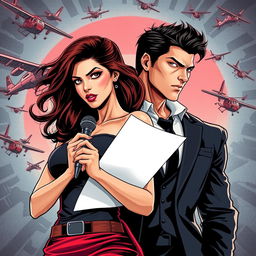 An intense and gripping illustration capturing the love story of Electra Berylla, a beautiful and attractive news anchor at a TV station specializing in crime news, and Jax Petronas, a cruel yet dashing mafia group leader whose illicit activities she is determined to expose