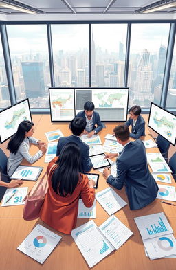 A detailed image illustrating the concept of a strategic planning session for a national statistics office