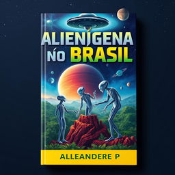A striking book cover design for 'Alienígenas no Brasil' by Alexandre P