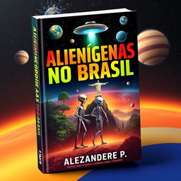 A striking book cover design for 'Alienígenas no Brasil' by Alexandre P