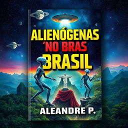 A striking book cover design for 'Alienígenas no Brasil' by Alexandre P