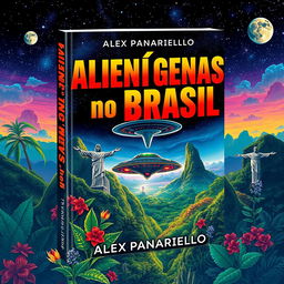 A captivating book cover design for 'Alienígenas no Brasil' by Alex Panariello