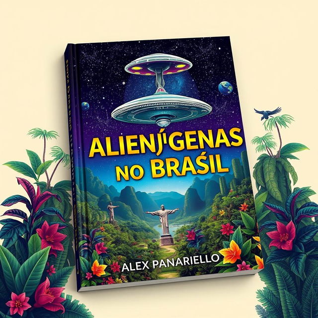 A captivating book cover design for 'Alienígenas no Brasil' by Alex Panariello