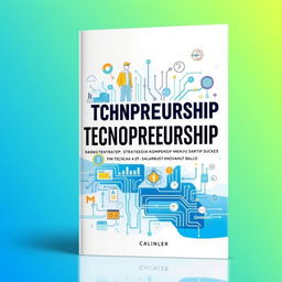 A captivating cover design for a book titled 'Technopreneurship: Strategi Komprehensif Menuju Startup Sukses'