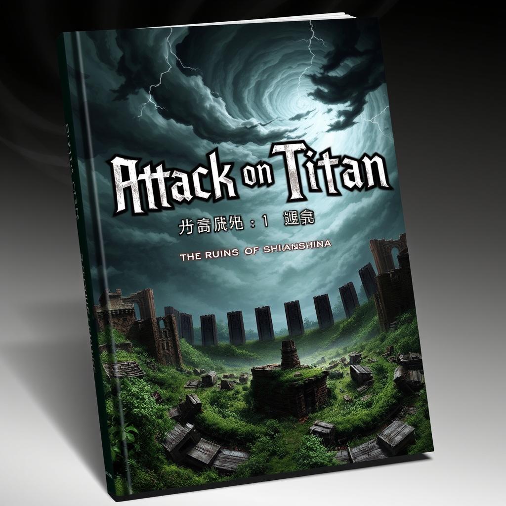 A striking book cover for the theme 'Attack on Titan: The Ruins of Shiganshina'