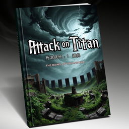 A striking book cover for the theme 'Attack on Titan: The Ruins of Shiganshina'