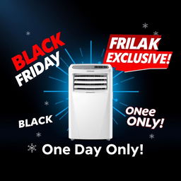 A realistic promotional cover for a single air conditioner on sale for Black Friday