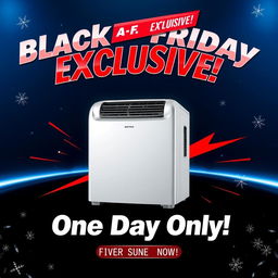 A realistic promotional cover for a single air conditioner on sale for Black Friday