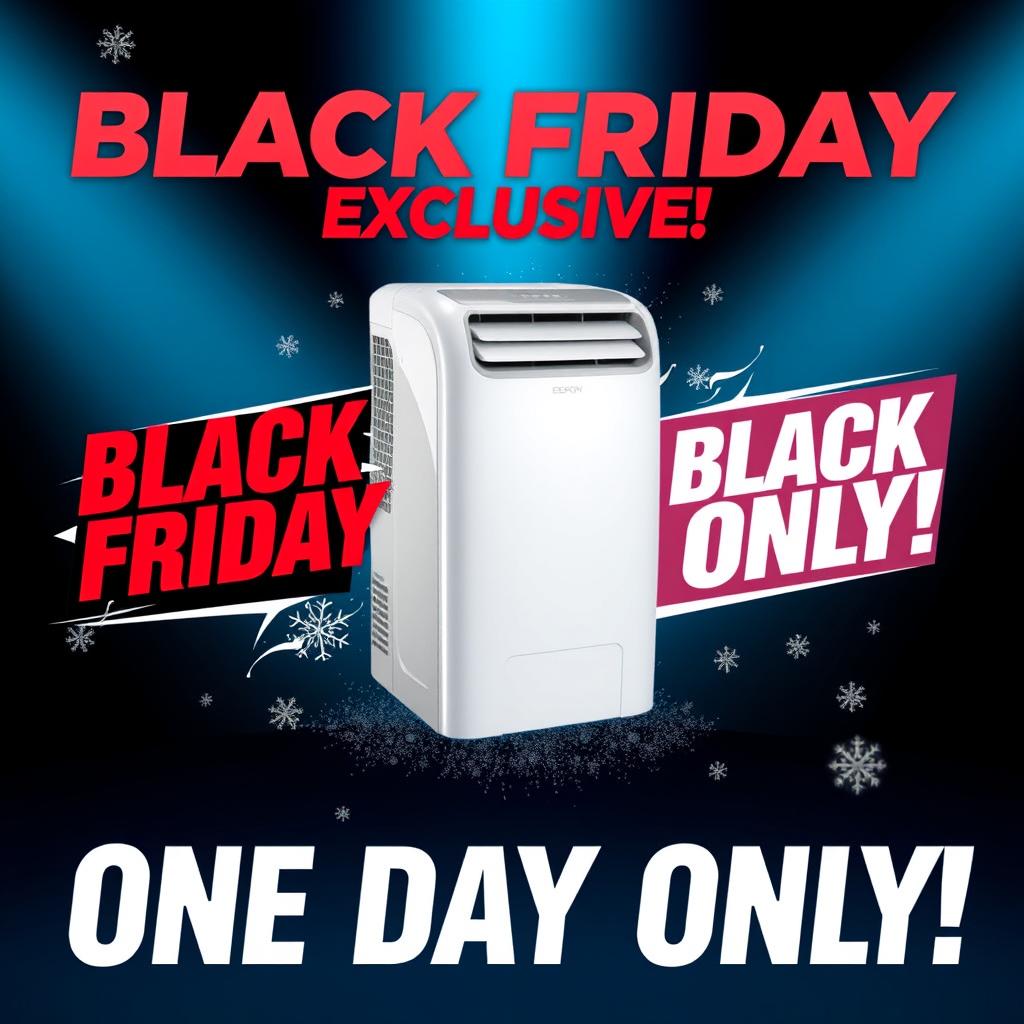 A realistic promotional cover for a single air conditioner on sale for Black Friday