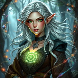 A captivating DnD half-elf sorceress with an Abberant Mind, showcasing her mystical abilities