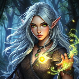 A captivating DnD half-elf sorceress with an Abberant Mind, showcasing her mystical abilities