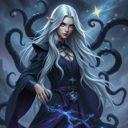 A stunning DnD half-elf sorceress with an aberrant mind theme