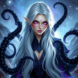A stunning DnD half-elf sorceress with an aberrant mind theme