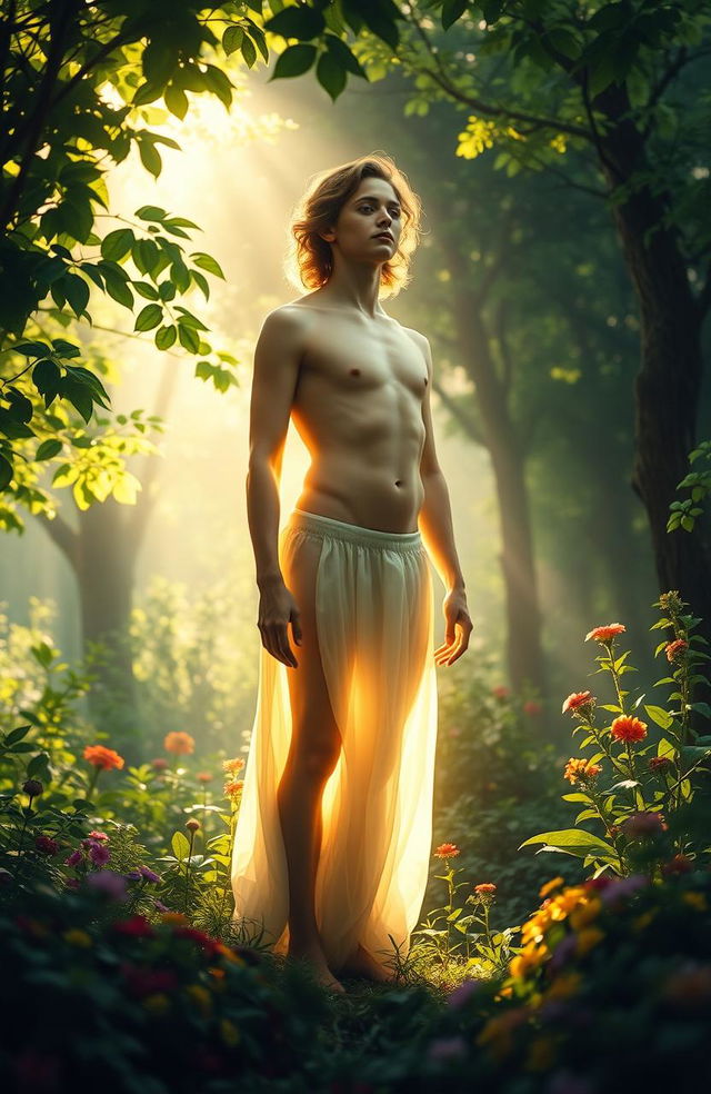 A serene and ethereal representation of a naked soul, embodying the journey of self-discovery and transformation