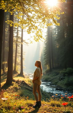 A serene and ethereal landscape depicting a journey of self-discovery in nature