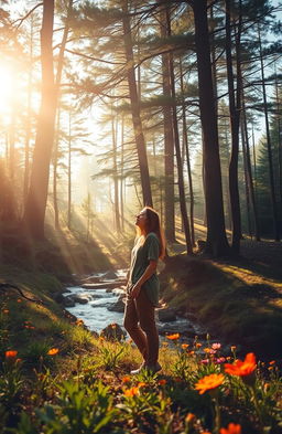 A serene and ethereal landscape depicting a journey of self-discovery in nature