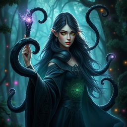 A captivating half-elf aberrant mind sorceress, exuding an aura of mystique and power