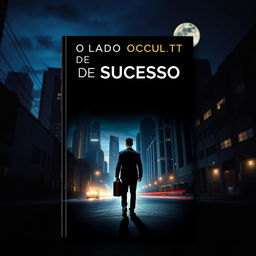 A visually striking book cover for 'O Lado Oculto do Sucesso', featuring an enigmatic urban landscape shrouded in shadows and mystery