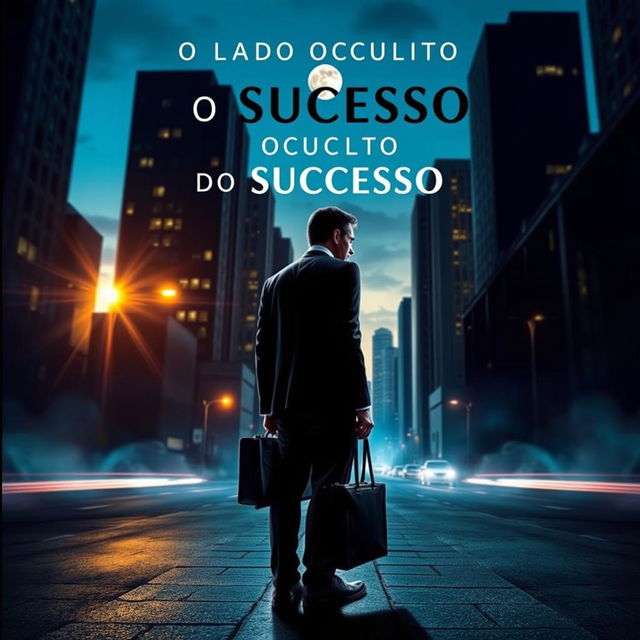 A visually striking book cover for 'O Lado Oculto do Sucesso', featuring an enigmatic urban landscape shrouded in shadows and mystery