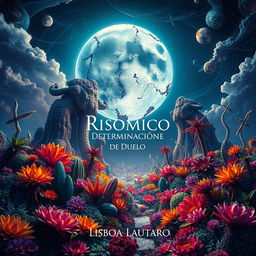 A captivating and otherworldly scene titled 'Risómico: Determinación de Duelo', created by Lisboa Lautaro