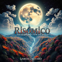 An enchanting and surreal scene titled 'Risómico: Determinación de Duelo', with the author name 'Lisboa Lautaro' prominently displayed at the bottom
