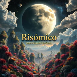 An enchanting and surreal scene titled 'Risómico: Determinación de Duelo', with the author name 'Lisboa Lautaro' prominently displayed at the bottom