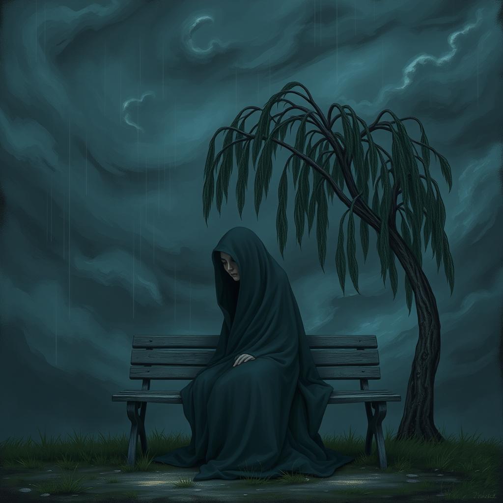 A poignant piece of art depicting deep sadness, illustrated in a surreal style