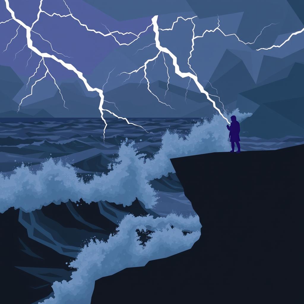 A striking graphic artwork that conveys profound sadness, designed in a modern, cool style