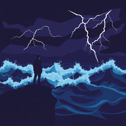 A striking graphic artwork that conveys profound sadness, designed in a modern, cool style